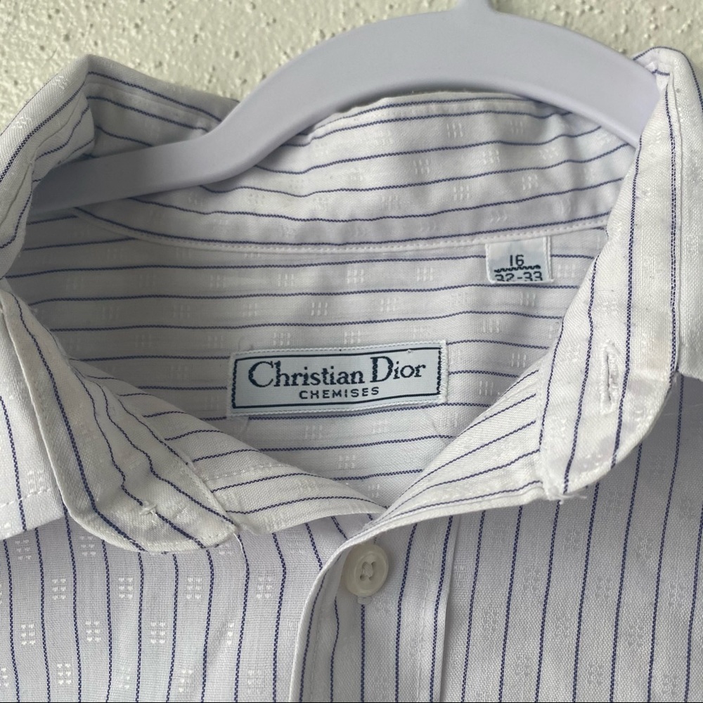 Vintage Dior button down w/ navy blue stripes - Picture 2 of 5